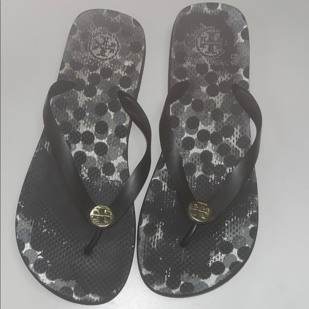 Tory Burch Black and Gray Patterned Sandals size 10